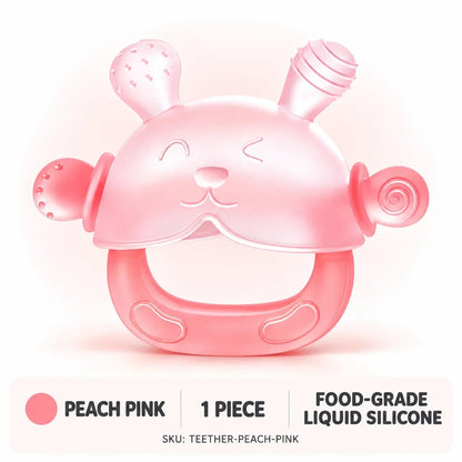 🐰 360° Food-Grade Silicone Bunny Teether – Full-Hand Easy-Grip Design