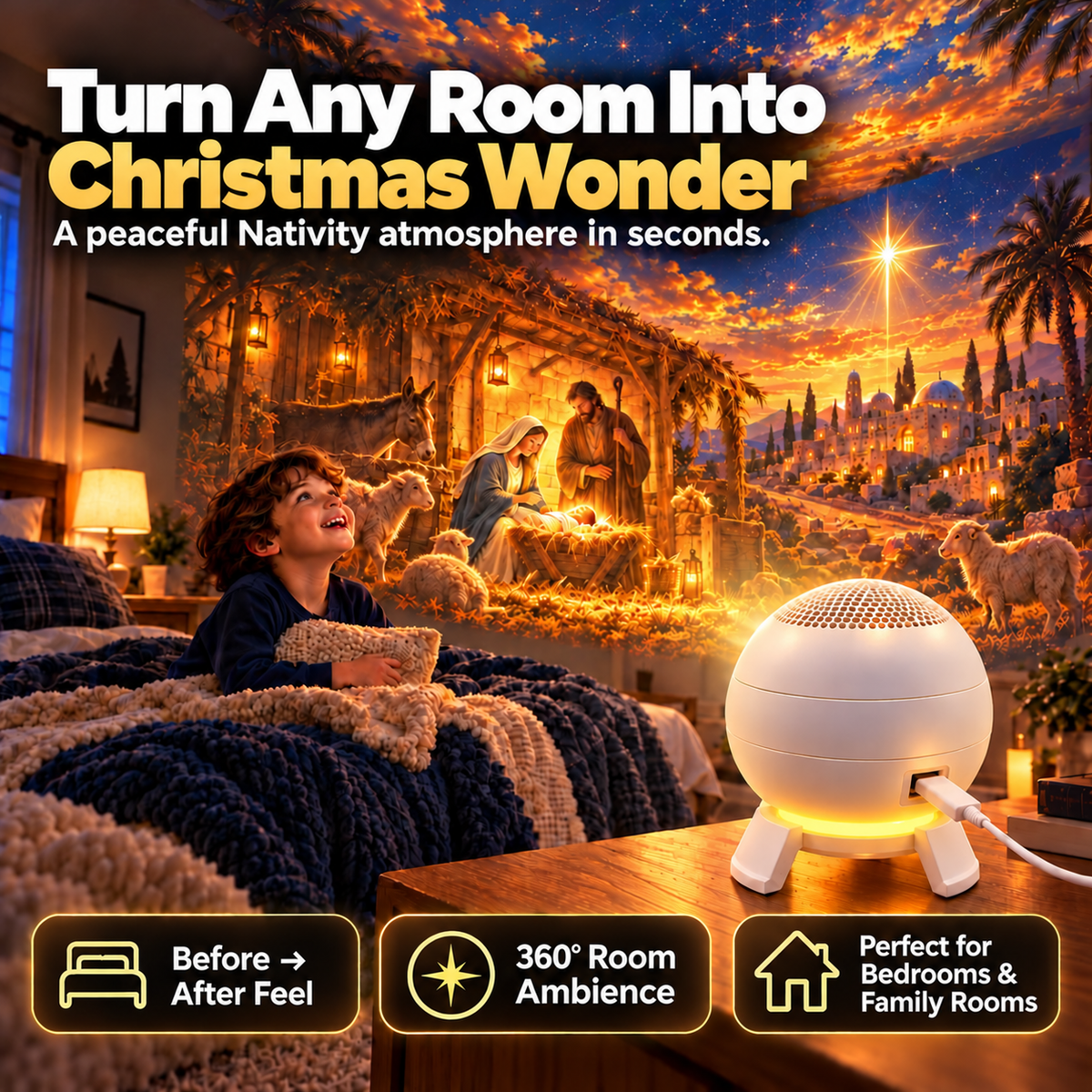 ✝️🌟 Nativity Christmas 5D Projection Light – Transform Any Room Into the Night of Bethlehem