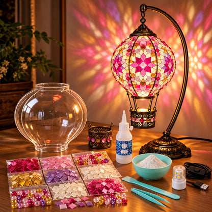 🎨 Beginner-Friendly Turkish Mosaic Hot Air Balloon Lamp DIY Kit | Complete Kit with Mosaic Pieces, Tools & USB Light Included ✨