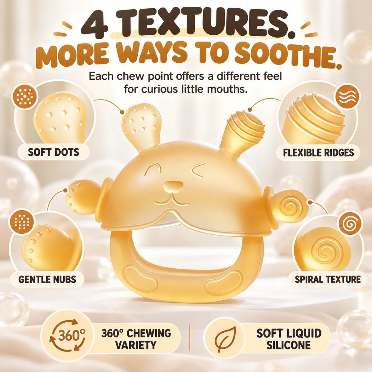 🐰 360° Food-Grade Silicone Bunny Teether – Full-Hand Easy-Grip Design