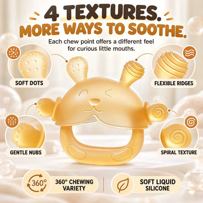 🐰 360° Food-Grade Silicone Bunny Teether – Full-Hand Easy-Grip Design
