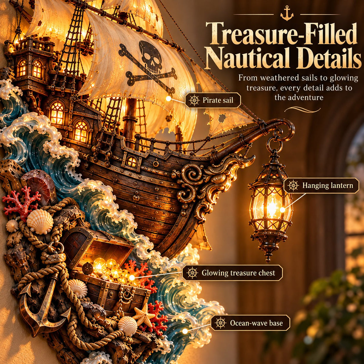 Pirate Ship Wall Lantern nautical details