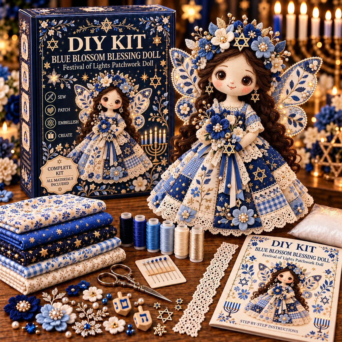 🕎🧵 Hanukkah DIY Patchwork Doll Kit – Handmade Festival of Lights Keepsake