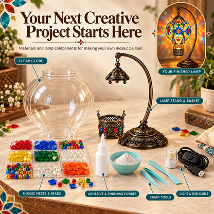 🎨 Beginner-Friendly Turkish Mosaic Hot Air Balloon Lamp DIY Kit | Complete Kit with Mosaic Pieces, Tools & USB Light Included ✨