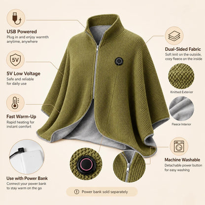 Wearable Heated Shawl 3 Heat Levels Portable Thermal Wrap