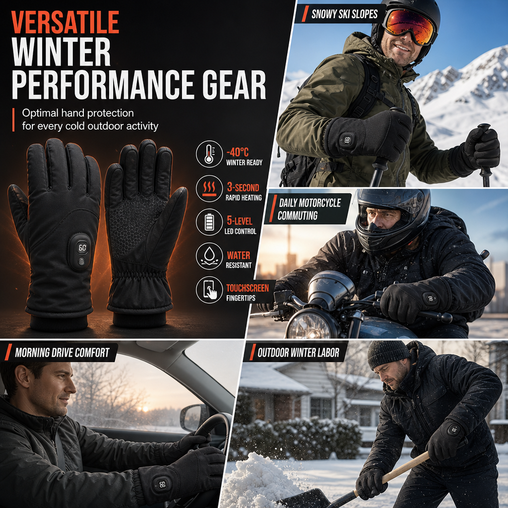Electric Heated Gloves for Men and Women Winter Warm Touchscreen Thermal Gloves for Motorcycle Riding Skiing and Outdoor Sports